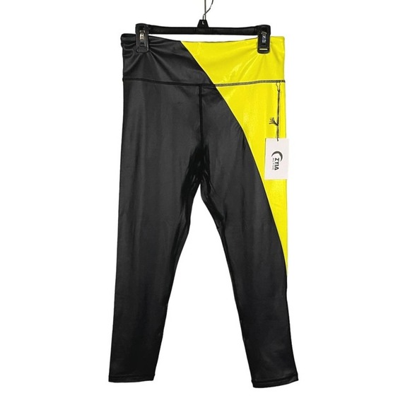 ZYIA Pants - ZYIA Active Womens Size 14 16 Neon Yellow Metallic Light n Tight Hi-Rise 7/8 NEW